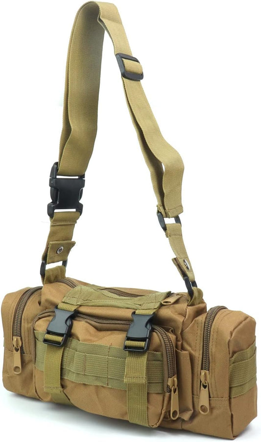 Fishing Bag Fishing Tackle Bag with Rod Holder Water-Resistant Waist Fishing Bag Fishing Gear Bag for Outdoor (Tan)