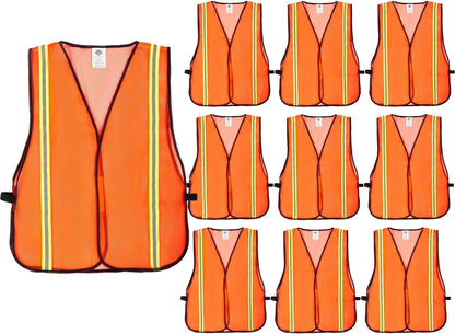 Dazonity Safety Vests,10Pcs,Mesh,High Visibility Reflective Strips, Fit for Men & Women, Work, Construction,Surveyor, Parking,Warehouse,Volunteer, Crossing Guard, Road