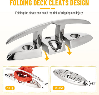 Stainless Steel Folding Boat Cleats – Flip-Up Marine Dock Rope Cleats