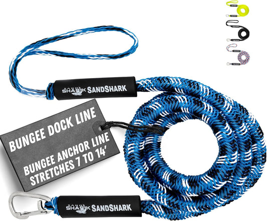  SandShark Premium Anchor Bungee Dock Line – Shock-Absorbing Boat Anchor Line (7-14 Ft, Blue)