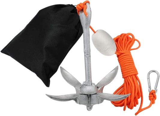 Small Boat Anchor Kit – Folding Grapnel Anchor with 32.8 Ft Tow Rope & Carrying Bag