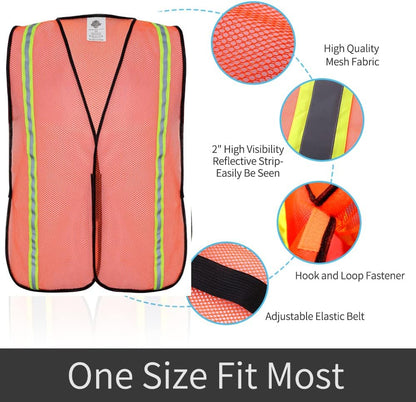 Dazonity Safety Vests,10Pcs,Mesh,High Visibility Reflective Strips, Fit for Men & Women, Work, Construction,Surveyor, Parking,Warehouse,Volunteer, Crossing Guard, Road