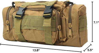 Fishing Bag Fishing Tackle Bag with Rod Holder Water-Resistant Waist Fishing Bag Fishing Gear Bag for Outdoor (Tan)